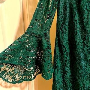 Emerald Green Lace Dress with Bell Sleeves
